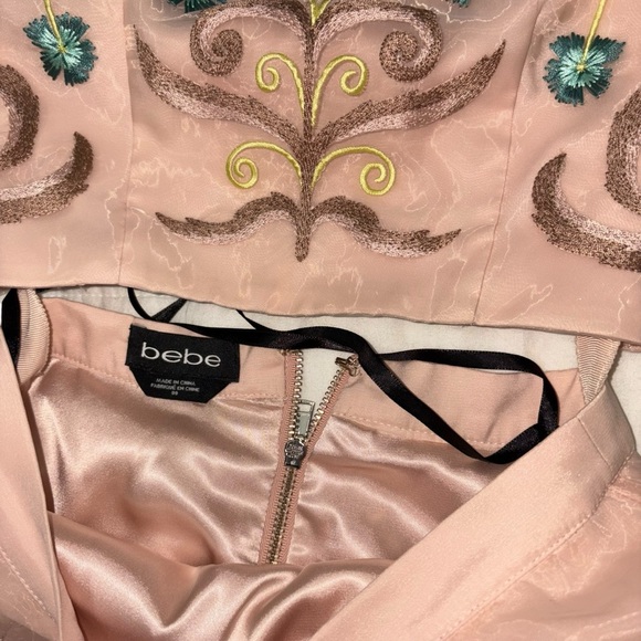 NWT bebe blush pink floral 2 piece embroidered flare sheer top dress sz 00 - Picture 9 of 10